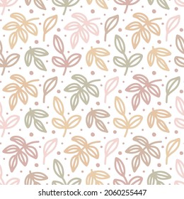 Floral seamless pattern. Multicolor tree Branches and Leaves. Abstract contour Plant, Twigs.Pale color vector background, fashion texture for textile print, fabric, wrapping, gift paper, invitation