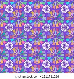 floral seamless pattern. multi-colored circles on a purple background.