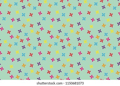 floral seamless pattern of multicolored flowers on green background