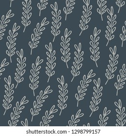 Floral seamless pattern in natural farmhouse style with cute simple branches, flowers, leaves for textiles, fabric, wallpaper, wrapping paper, homeware, home decor, web design