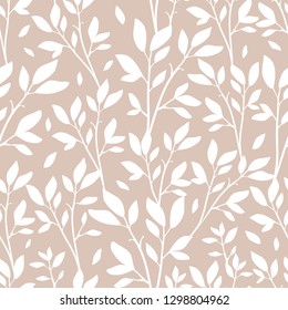 Floral seamless pattern in natural farmhouse style with cute simple branches, flowers, leaves for textiles, fabric, wallpaper, wrapping paper, homeware, home decor, web design