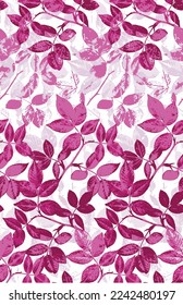 Nahtloses Muster ohne Blumen. Natürliches Laubmuster, in rosa, magentafarbener Farbe. Für Textilien, Tapeten und Designs. 