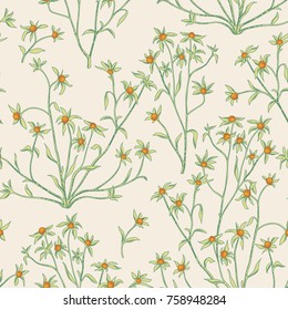  Floral seamless pattern. Nature vegetation  background. Flourish wallpaper with berries and flowers.
