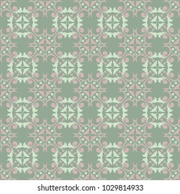 Floral seamless pattern. Olive green background with pale pink flower elements for wallpapers, textile and fabrics