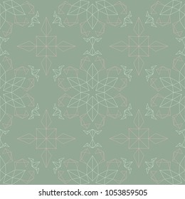 Floral seamless pattern. Olive green background with pale pink flower elements for wallpapers, textile and fabrics