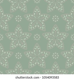 Floral seamless pattern. Olive green background with pale pink flower elements for wallpapers, textile and fabrics