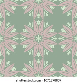 Floral seamless pattern. Olive green background with pale pink flower elements for wallpapers, textile and fabrics