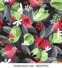 Floral seamless pattern on black background. Vector illustration.