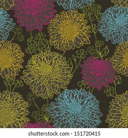 Floral seamless pattern on black background
