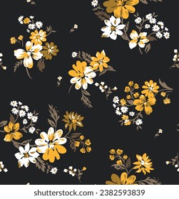 floral seamless pattern on black background