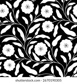 Patrón sin fisuras florales sobre fondo negro