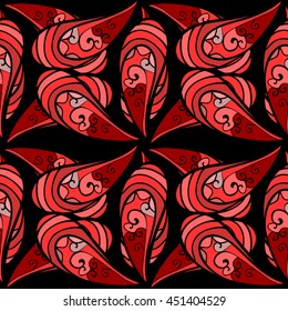 Floral seamless pattern on black background. Vector illustration.