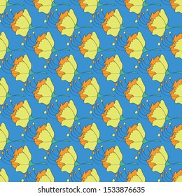 Floral seamless pattern on blue background, vector