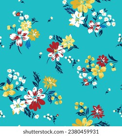 floral seamless pattern on blue background
