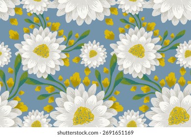 Padrão floral sem emenda no fundo azul,padrão floral sem emenda do esboço,ilustração vetorial,padrão floral sem emenda Ikat,bordado oriental.design para textura,tecido,roupas,decoração,impressão,ladrilho