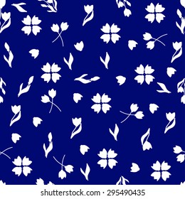Floral seamless pattern on blue  background. Pattern can be used for fabric, wallpaper or wrapping paper