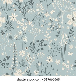 floral seamless pattern on blue background