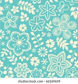 Floral seamless pattern on blue