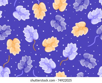 floral seamless pattern on blue background with light blue and orange buds