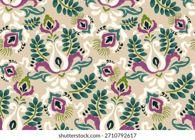 Patrón inconsútil floral en la Ilustración vectorial de fondo marrón, patrón inconsútil floral de Ikat, patrón inconsútil del damasco, Vector abstracto del fondo. diseño para la textura, tela, ropa, decoración, impresión.