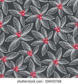 Floral seamless pattern on dark background. Vector illustration.
