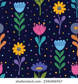 Floral seamless pattern on dark background.
