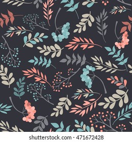 Floral seamless pattern on dark background. Vector illustration