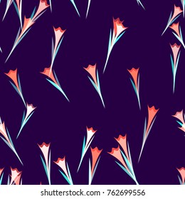 Floral Seamless Pattern on Dark Background. Fabric Natural Texture Vector Seamless Botanical Pattern.