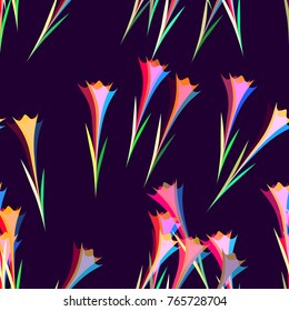 Floral Seamless Pattern on Dark Background. Fabric Texture with Natural Motifs. Wrapping Paper Seamless Bloom Pattern.