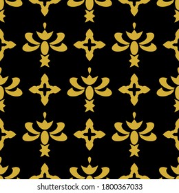 Blumenmuster Nahtlose Muster auf Golden und Schwarz, geeignet für Stoff, Textilien oder Innenausstattung wie Wandkunst.