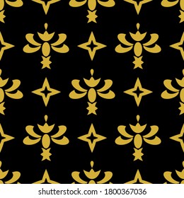 Floral Patrón sin foco sobre el color dorado y negro adecuado para el diseño de tejidos, textiles o interiores como el arte de la pared.