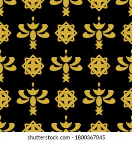 Floral Seamless pattern on gold and black color suitable for fabric, textile, or interior design like wall art.