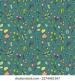 floral seamless pattern on a green background from cue elements