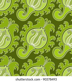 Floral seamless pattern on a green background