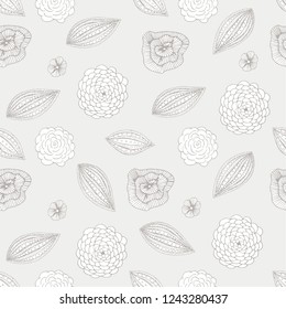 Floral seamless pattern on grey hand drawn design element stock vector illustration for web, for print, for fabric print, for wallpaper, for wrapping paper