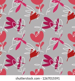 Floral Seamless Pattern on a Grey Background. Vector Template. 