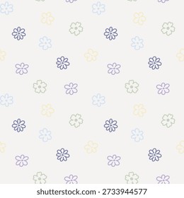 Floral seamless pattern on a light background, simple pattern pattern, vector line illustration. Botanical abstract blooming element for design, fabric, wrapping paper, wallpaper in pastel shades