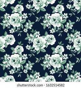 Floral seamless pattern on navy background.