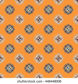 Floral seamless pattern on an orange background. Vector illustration.