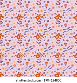 Patrón floral sin fisuras sobre fondo rosa pastel. Papel de pared de repetición de flores. Diseño plano. Ilustración botánica. Impresión textil y envolvente.