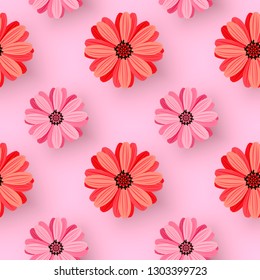 Floral seamless pattern on pink background. Background for festive decor, wrapping paper, print, textile, fabric, wallpaper.