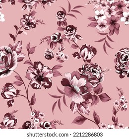 Floral seamless pattern on pink background