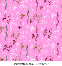 Floral seamless pattern on a pink background. Freehand drawing.

