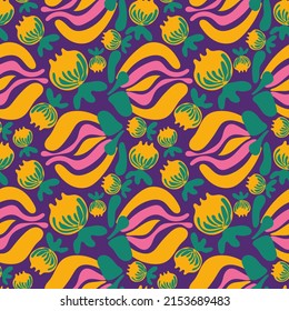 Floral seamless pattern on purple background. Floral background for fashion, wallpaper, print. Fashionable floral vector design.