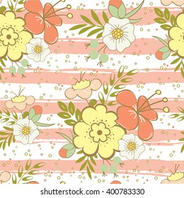 Floral seamless pattern on stripe background.