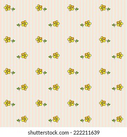 Floral Seamless Pattern on a Striped Background