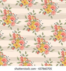 Floral seamless pattern on striped background.