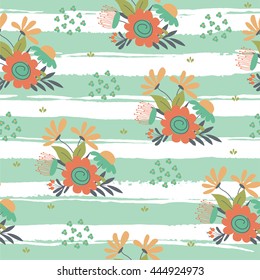 Floral seamless pattern on striped background.