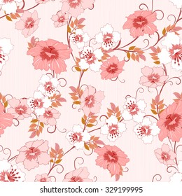 floral seamless pattern on textured  pink backgrounds, vector illustration