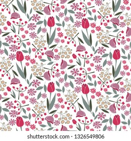 Floral seamless pattern on white background. Hand-drawn